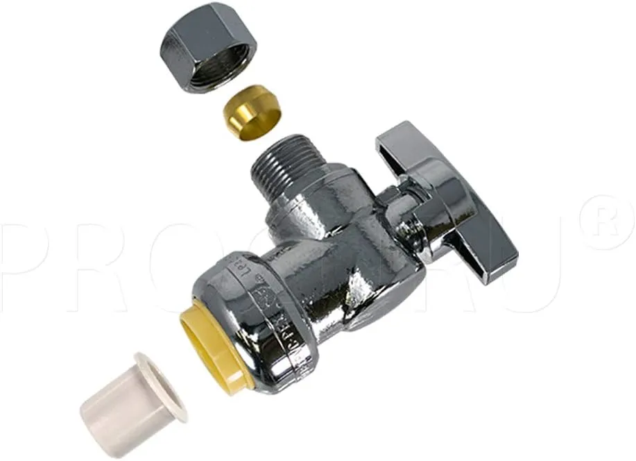 10-Pack PushFit Angle Stop Valve 1/2" Nom x 3/8" OD Comp, Quarter-Turn Push-to-Connect Brass Shutoff Valve for Copper, PEX, CPVC, PE-RT, HDPE Pipes (8X8012-11T)