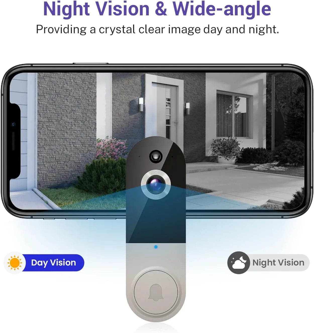 1080P Video Doorbell Camera Wireless, Cloud Storage, Live View, 2-Way Talk, Night Vision, Included Ring Chime, 2.4Ghz WiFi Only, Indoor Surveillance, Real-Time Alert (Linen)