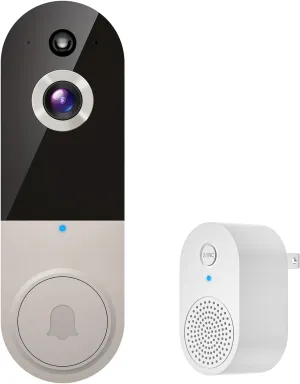 1080P Video Doorbell Camera Wireless, Cloud Storage, Live View, 2-Way Talk, Night Vision, Included Ring Chime, 2.4Ghz WiFi Only, Indoor Surveillance, Real-Time Alert (Linen)