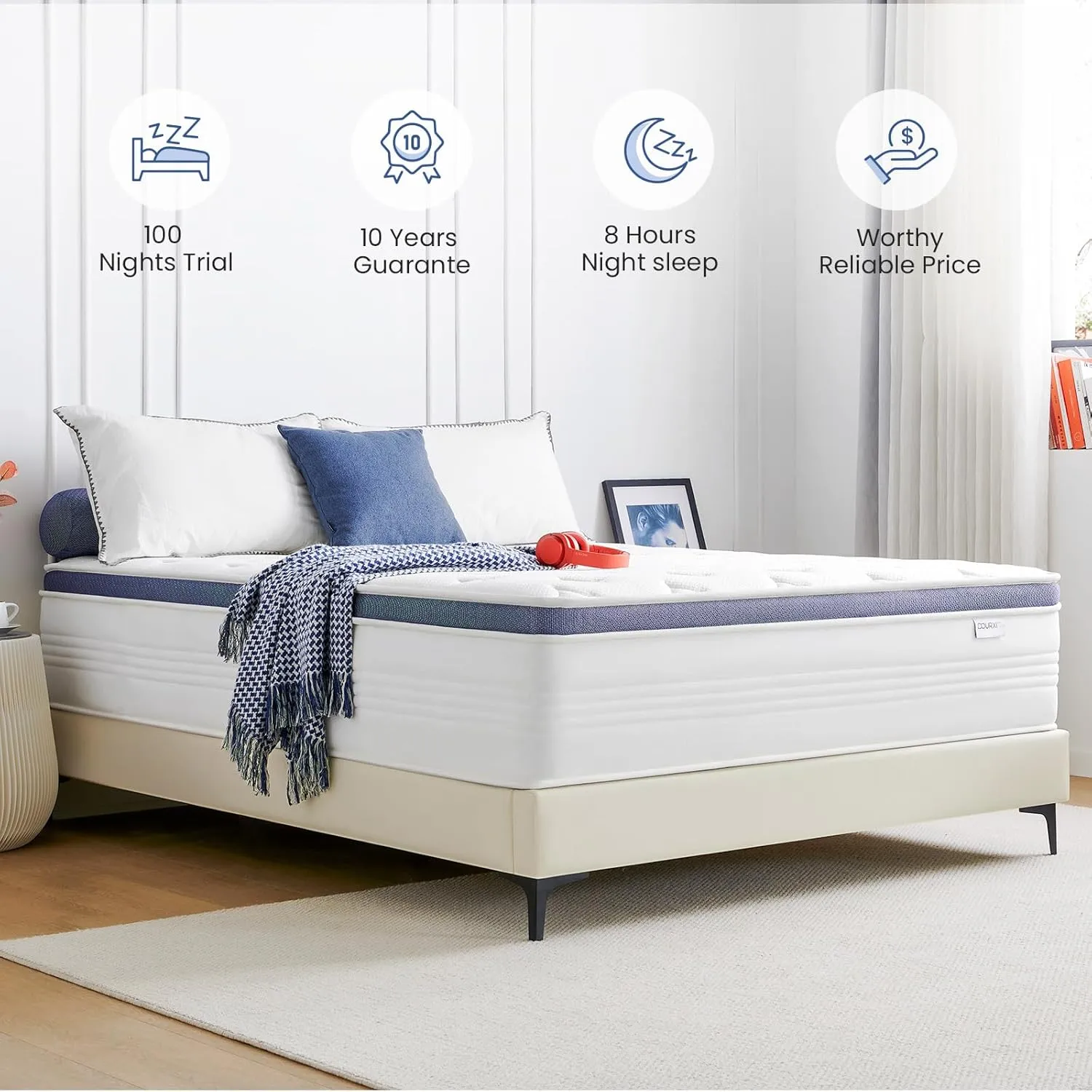 12 Inch Queen Size Mattress, Medium Plush Queen Hybrid Mattress with Gel Memory Foam for Better Sleep, Individually Pocketed Springs for Motion Isolation and Pressure Relief, 100-Night Trial