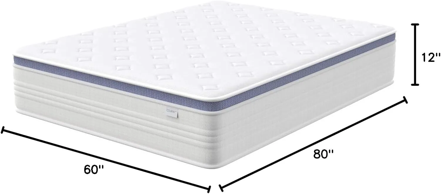 12 Inch Queen Size Mattress, Medium Plush Queen Hybrid Mattress with Gel Memory Foam for Better Sleep, Individually Pocketed Springs for Motion Isolation and Pressure Relief, 100-Night Trial