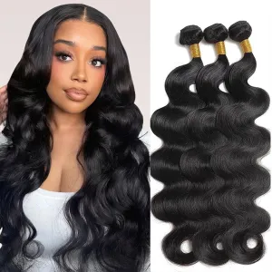 12A Human Hair Bundle 16 16 16 Inch Body Wave Bundles Human Hair 100% Unprocessed Brazilian Virgin Weave 3 Bundles Real Natural Black Wavy Human Hair Extensions