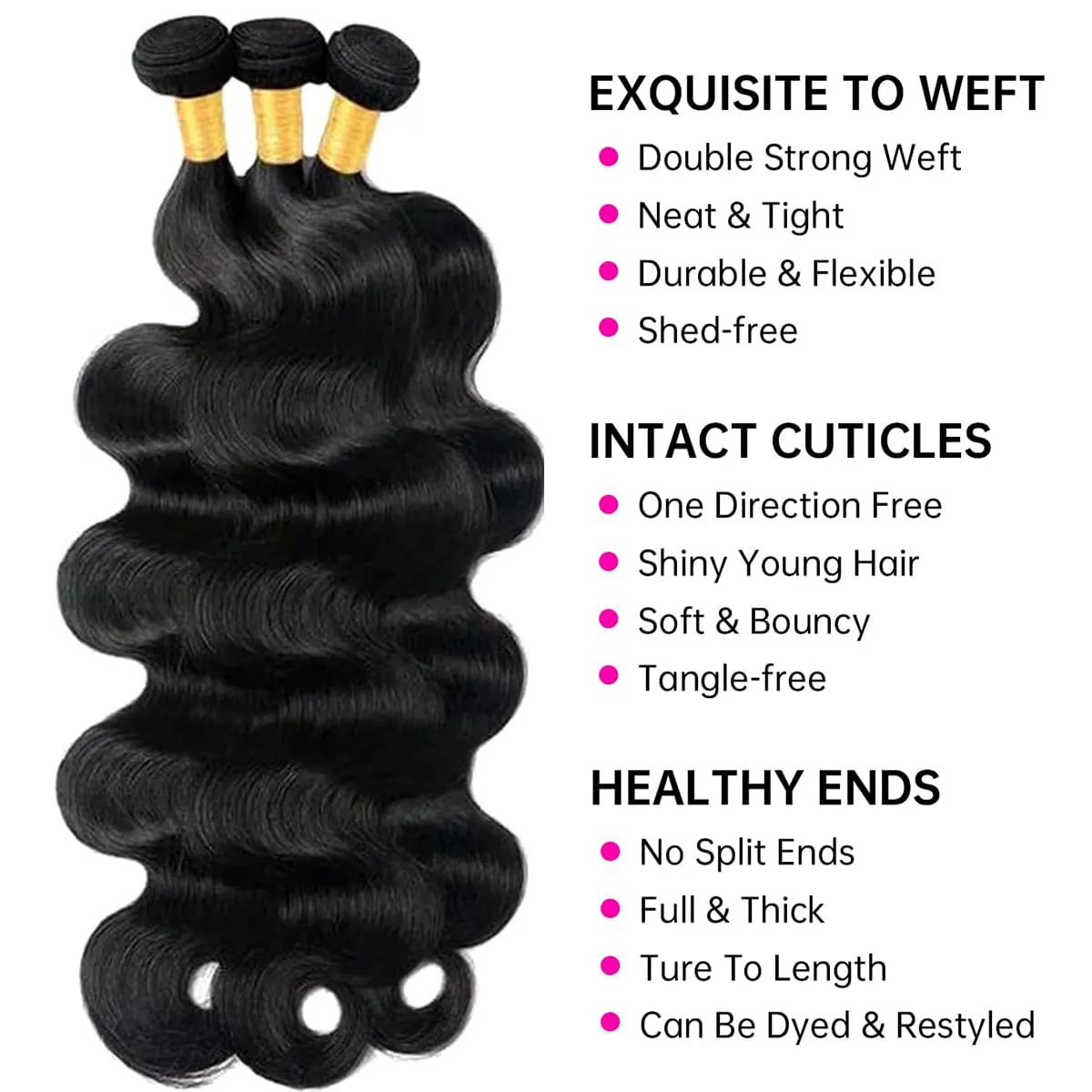 12A Human Hair Bundle 16 16 16 Inch Body Wave Bundles Human Hair 100% Unprocessed Brazilian Virgin Weave 3 Bundles Real Natural Black Wavy Human Hair Extensions