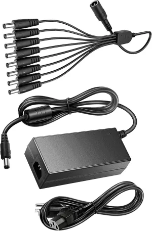 12V 7A Security Camera Power Adapter with 8-Way Splitter, 100V-240V, 5.5 * 2.1mm, Compatible with Lorex, Samsung, Q-See, Night Owl, Swann, Annke IP and BNC Camera Power Supply Quick Charger
