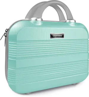 14" Portable Hard Shell Makeup Travel Case - Stylish PC ABS Cosmetic Organizer for Women - Scratch-Resistant, Elastic Strap, Mini Suitcase - Perfect for Romantic Gifts（Opal Green）