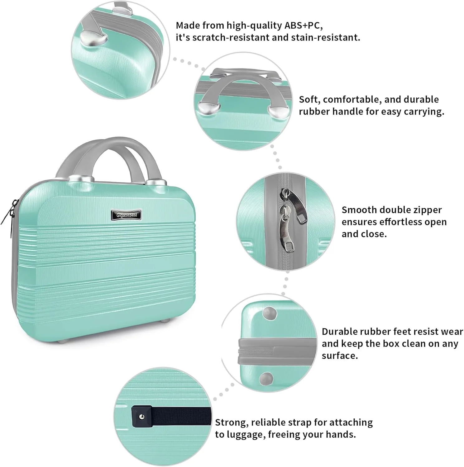 14" Portable Hard Shell Makeup Travel Case - Stylish PC ABS Cosmetic Organizer for Women - Scratch-Resistant, Elastic Strap, Mini Suitcase - Perfect for Romantic Gifts（Opal Green）