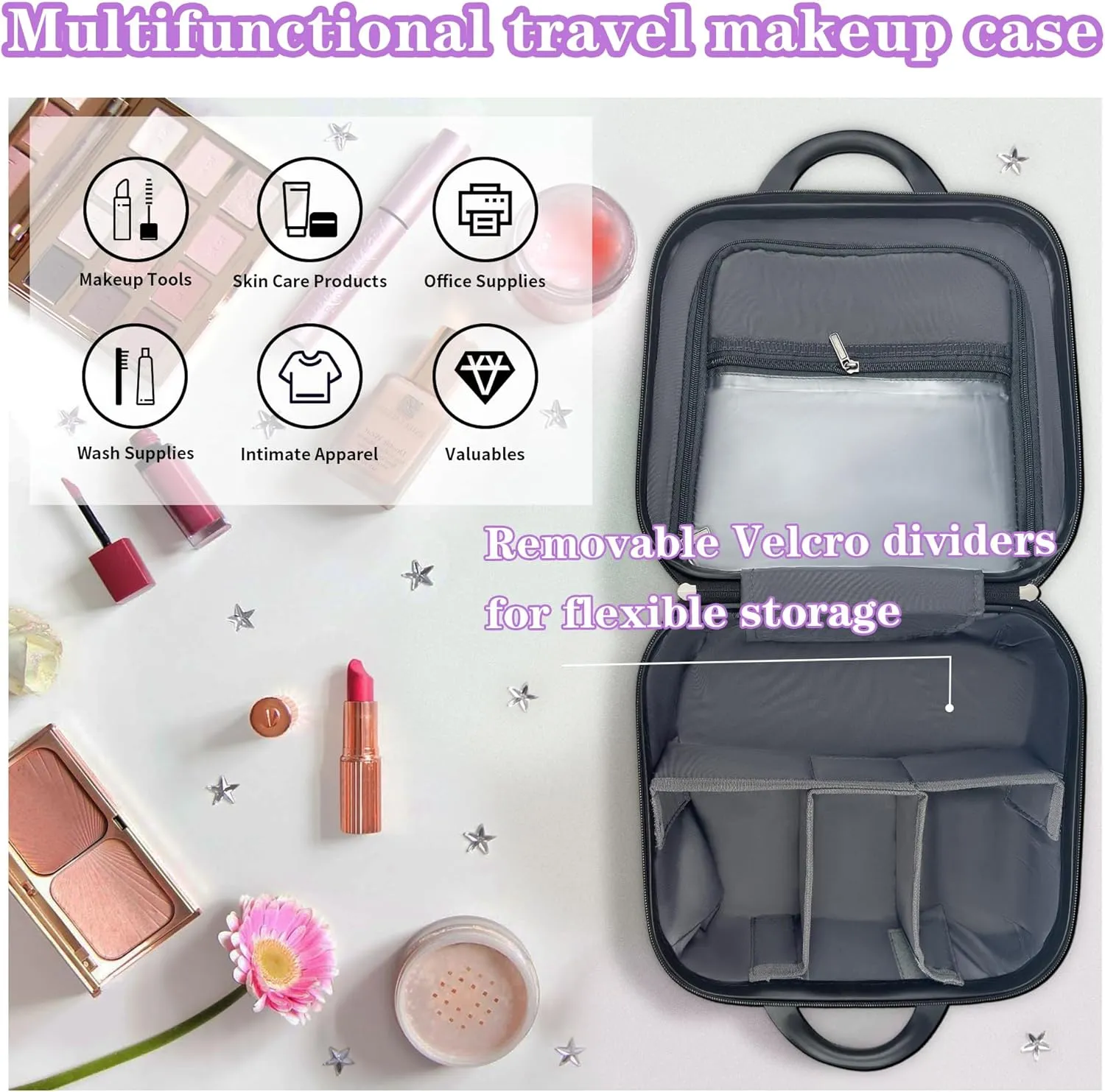 14" Portable Hard Shell Makeup Travel Case - Stylish PC ABS Cosmetic Organizer for Women - Scratch-Resistant, Elastic Strap, Mini Suitcase - Perfect for Romantic Gifts（Opal Green）