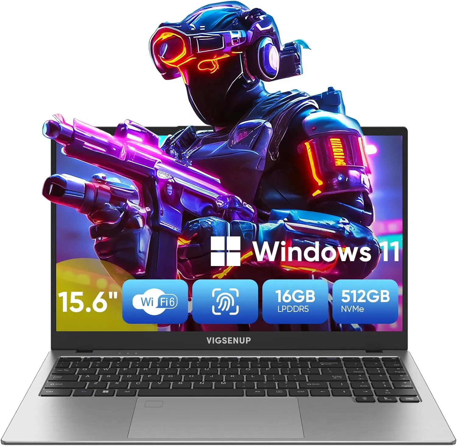 15.6 Inch Laptop, 16GB LPDDR5 RAM, 512GB NVMe SSD, Win 11 Pro, N100 Quad Core Processor, WiFi 6, BT 5.0, USB-C, Webcam, Long Lasting Battery