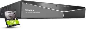 16 Channel Security CCTV DVR with 2TB Hard Drive, SANNCE 1080P 5-in-1 Hybrid Video Recorder for 2MP TVI AHD CVI CVBS Analog IP Security Cameras, Motion Alerts, Remote Access, 24/7 Recording