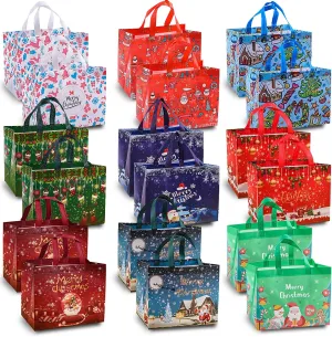 18Pack Christmas Gift Bags, Christmas Tote Bags with Handles, Medium Non-Woven Shopping Bags for Xmas Presents Wrapping Holiday Party Supplies.
