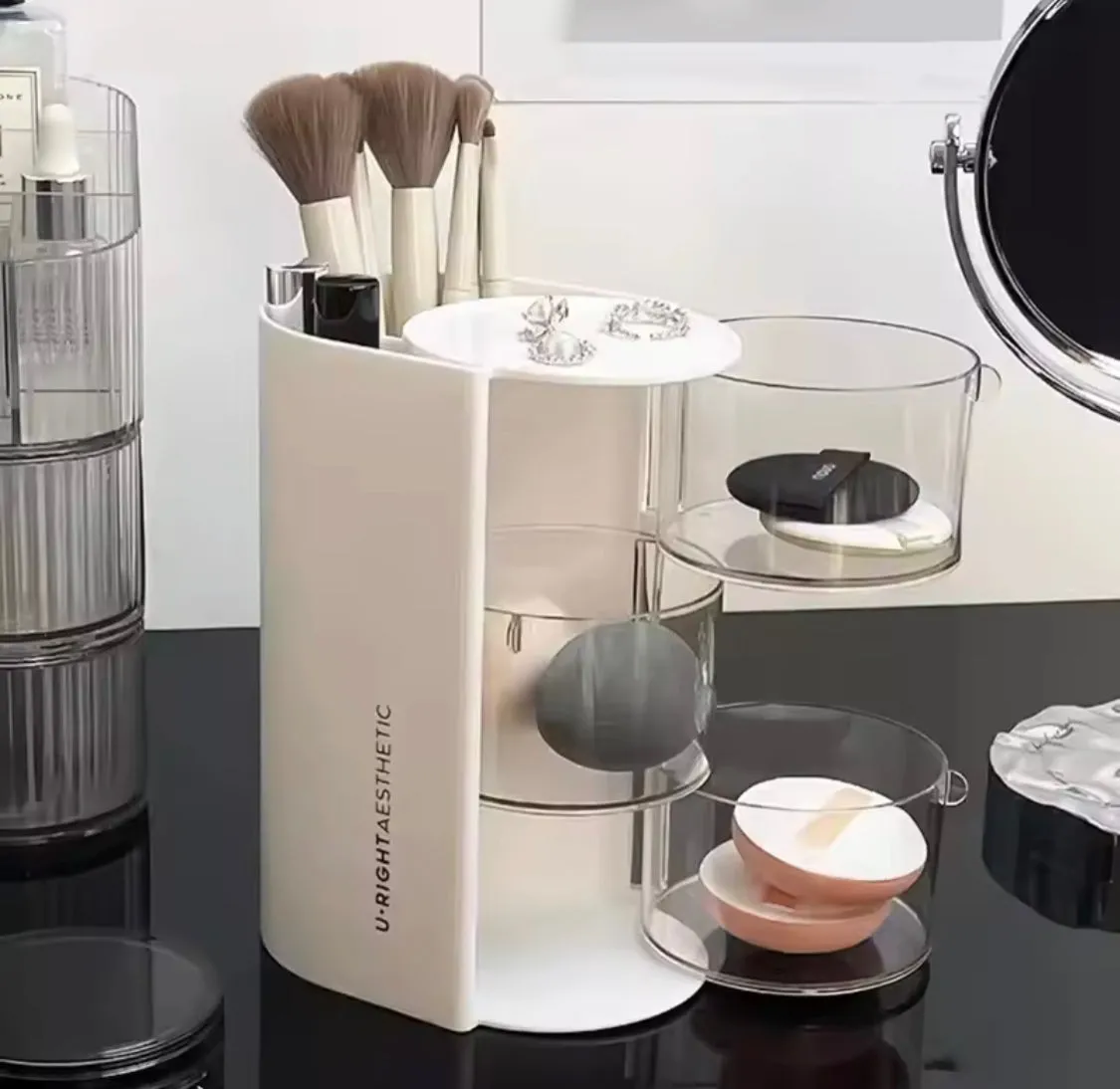2 In 1 Rotating Cosmetic Storage Box, Transparent Multi Layer Rotating  Makeup Storage Rack, Multifunctional Storage Box