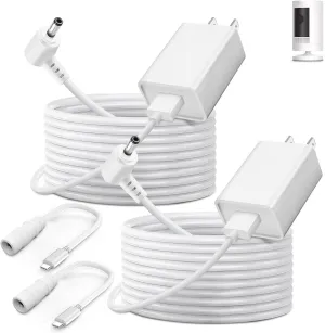 2-Pack Power Adapter Charger Cable Compatible with Ring Stick Up Cam Battery/Plug-in 3rd Gen/2nd Gen & Ring Pan Tilt Stick Up Camera, Indoor/Outdoor Weatherproof Power Cord (4m/13.1ft) White