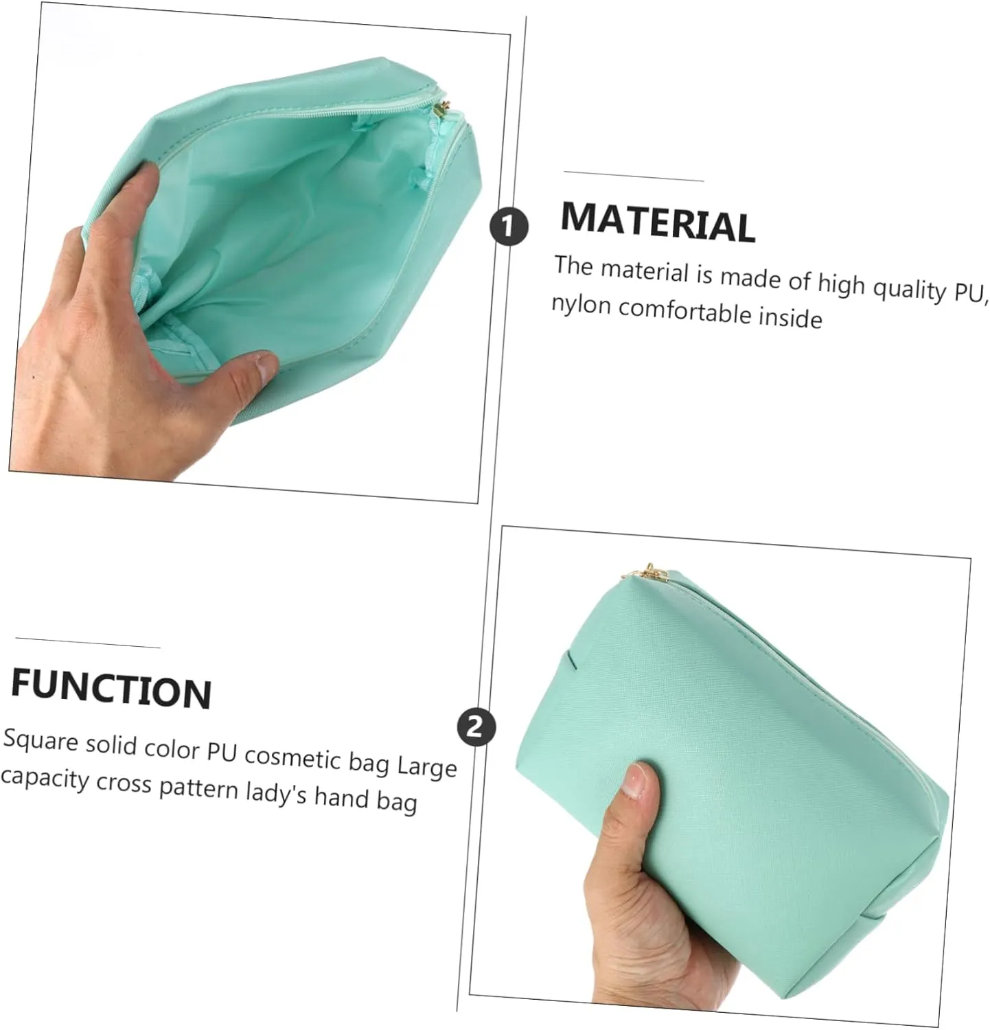 2 Pcs Square Cosmetic Bag Womens Makeup Bag Travel Makeup Organizer Cosmetic Travel Storage Pouch, Greenx3pcs, 17x10.5x6cmx3pcs