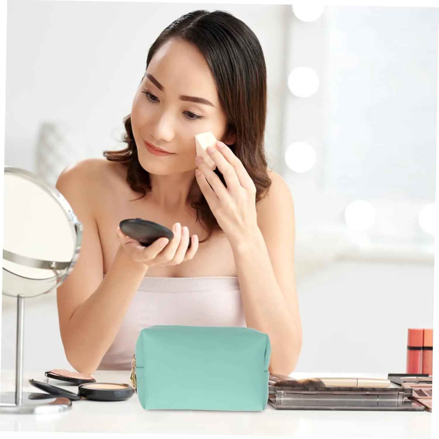 2 Pcs Square Cosmetic Bag Womens Makeup Bag Travel Makeup Organizer Cosmetic Travel Storage Pouch, Greenx3pcs, 17x10.5x6cmx3pcs