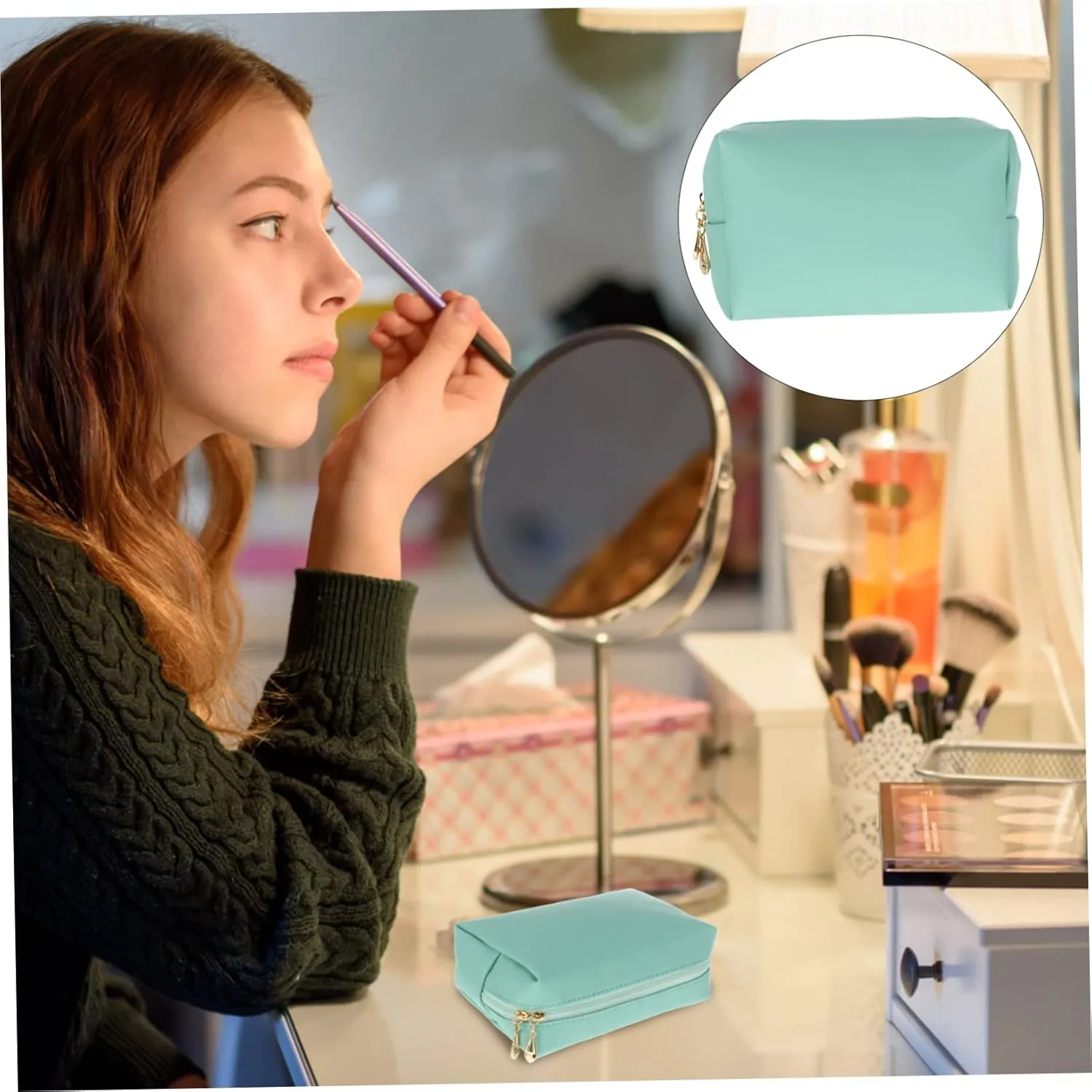2 Pcs Square Cosmetic Bag Womens Makeup Bag Travel Makeup Organizer Cosmetic Travel Storage Pouch, Greenx3pcs, 17x10.5x6cmx3pcs