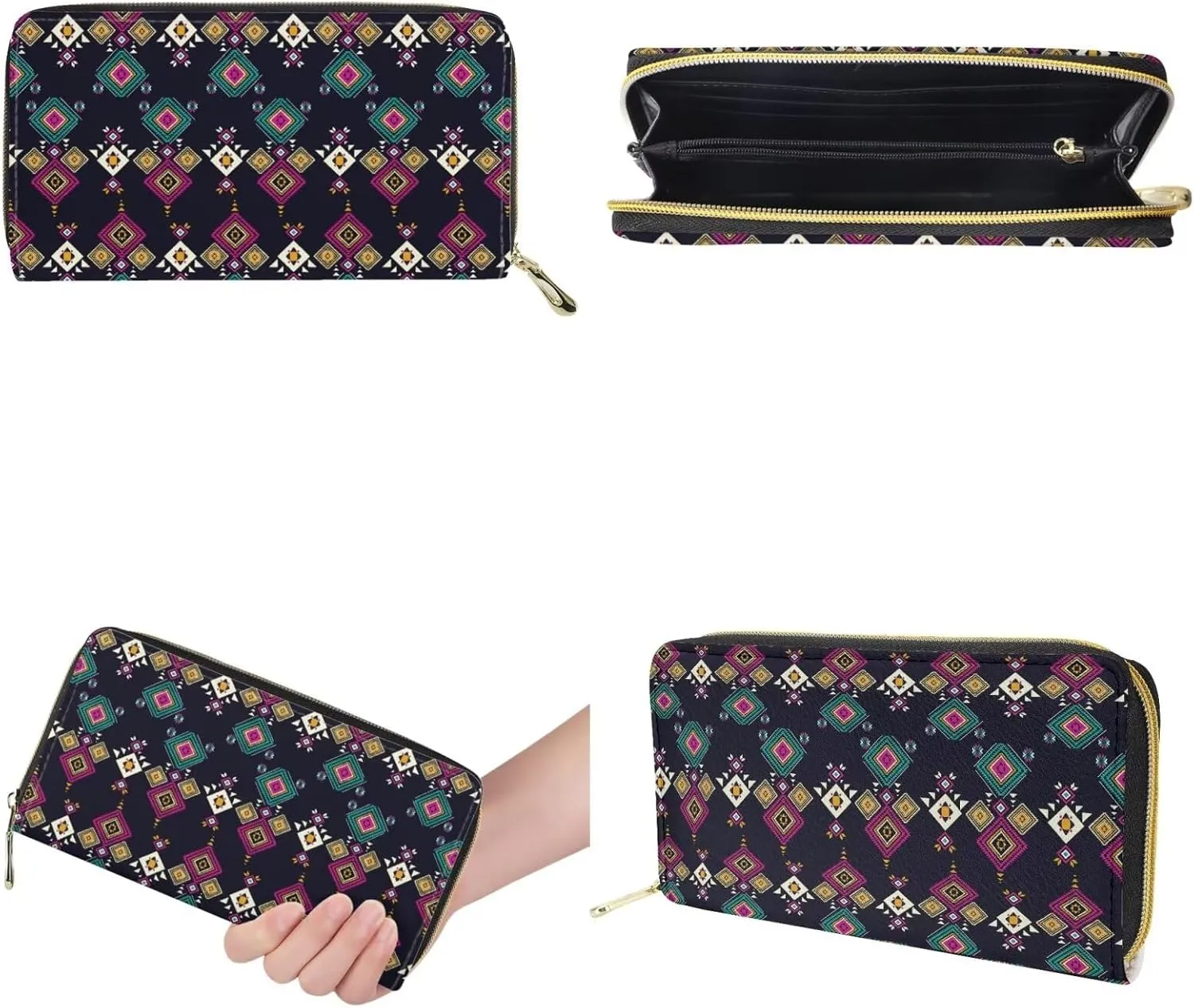 2 Pcs Women's Polynesian Print Handbags Sets PU Leather Large Capacity Tote Bags Lightweight Zippered Clutch Wallet