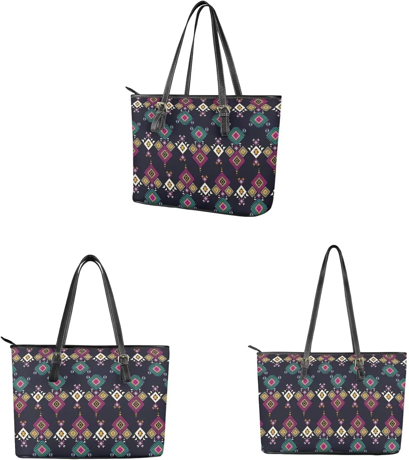 2 Pcs Women's Polynesian Print Handbags Sets PU Leather Large Capacity Tote Bags Lightweight Zippered Clutch Wallet