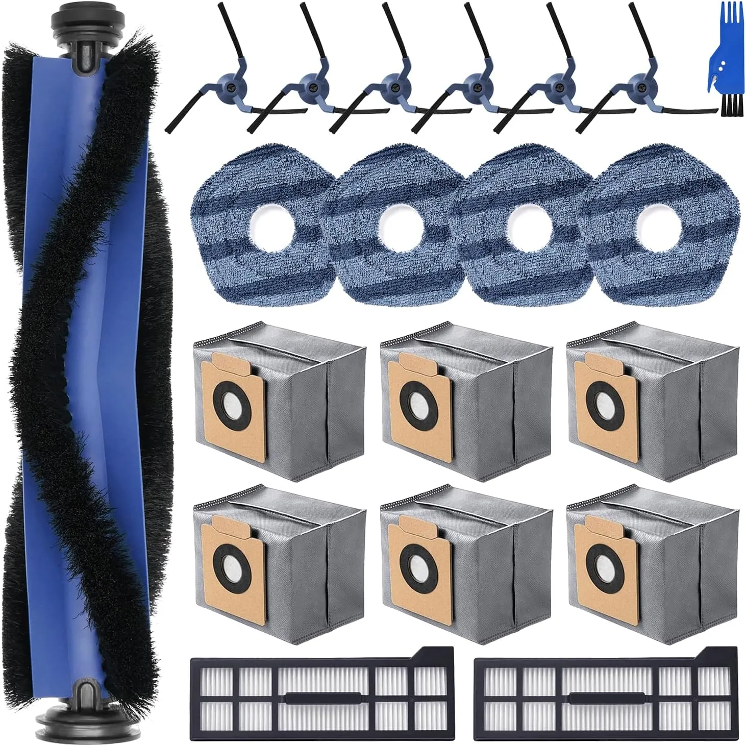 20 Pack X10 Pro Omni Accessories Compatible with Eufy X10 Pro Omni Robot Vacuum Cleaner, Replacement Parts with 1 Roller Brush, 6 Dust Bags, 6 Side Brushes, 4 Mop Pads, 2 Filters, 1 Cleaning Brush