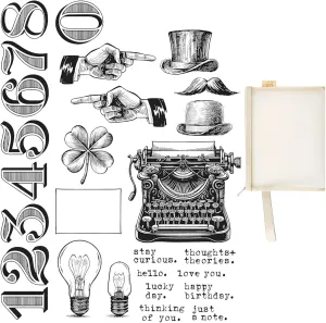 20  Vintage Style Clear Stamps with A5 Mesh Bag - Inspired for Crafting, Scrapbooking, Journaling - DIY Card Making Supplies