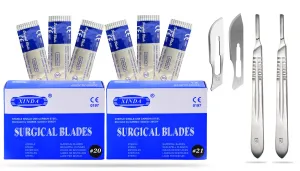 200 Scalpel Blades #20   #21 for Surgi, Dermaplaning, Veterinary, Taxidermy, Arts & Crafts, More - Includes 2 Handle #4