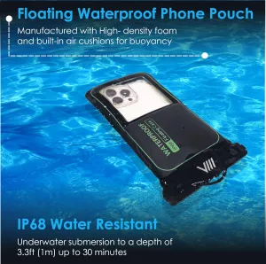 【2025 Upgraded】2 Pack Black - IP68 Waterproof Phone Pouch Floating Design No Sink Waterproof Phone Case - Beach Pool Travel Essentials - Works w/ All Phones - Detachable Lanyard - Black/Hi-Vis Green