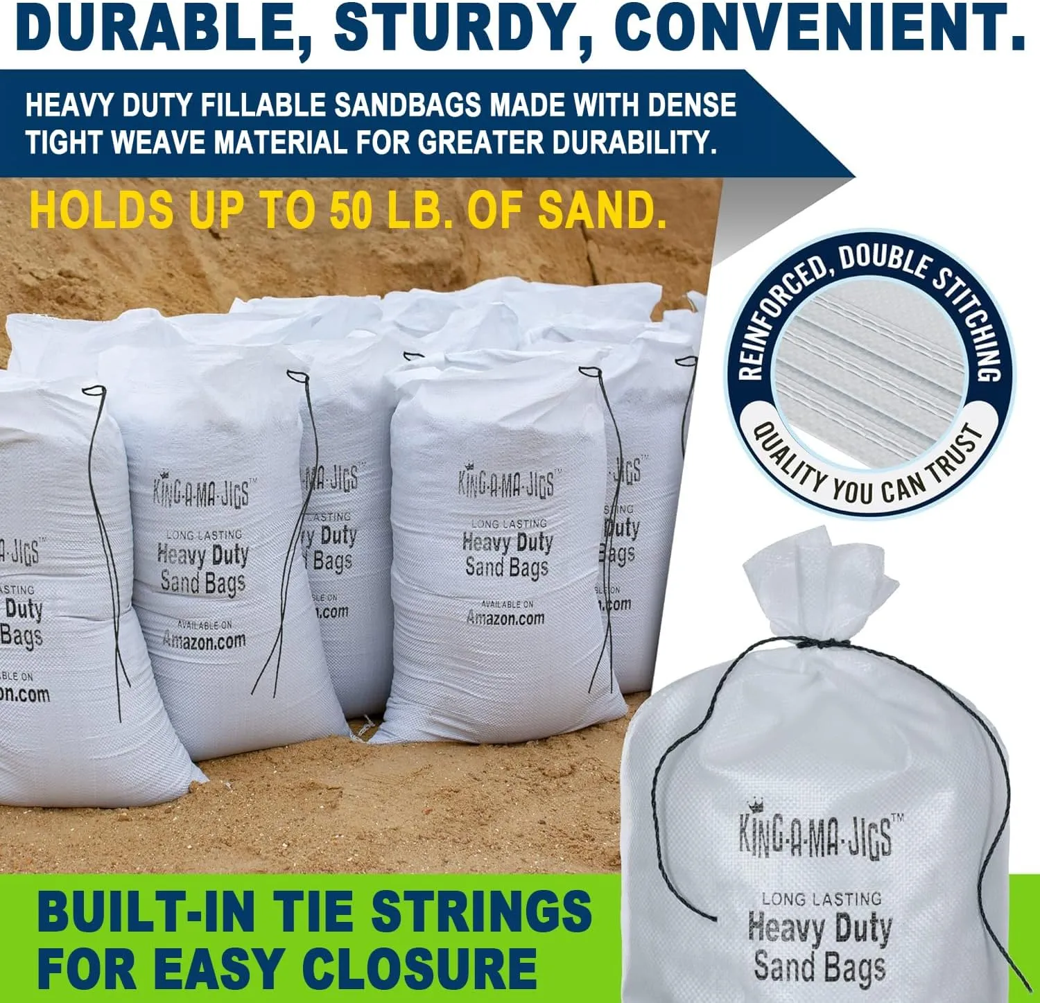 (24 Pack) Heavy Duty Sandbags for Flooding, Construction, Landscaping, Emergency Preparedness - Empty Sand Bags with Tie Strings - UV Treated - 50 lbs Capacity (24 Pack, 14" x 25")