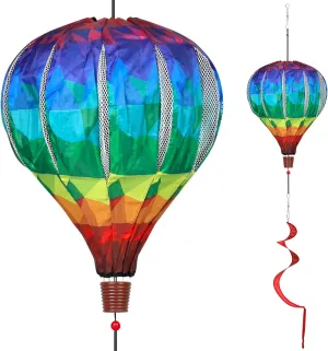 2PCS Giant Rainbow Hot Air Balloon Wind Spinners 14" W x 59" H Large Multicolor Whirligig Wind Spinner Hanging Ornaments for Yard Garden Lawn Outdoor Decorations