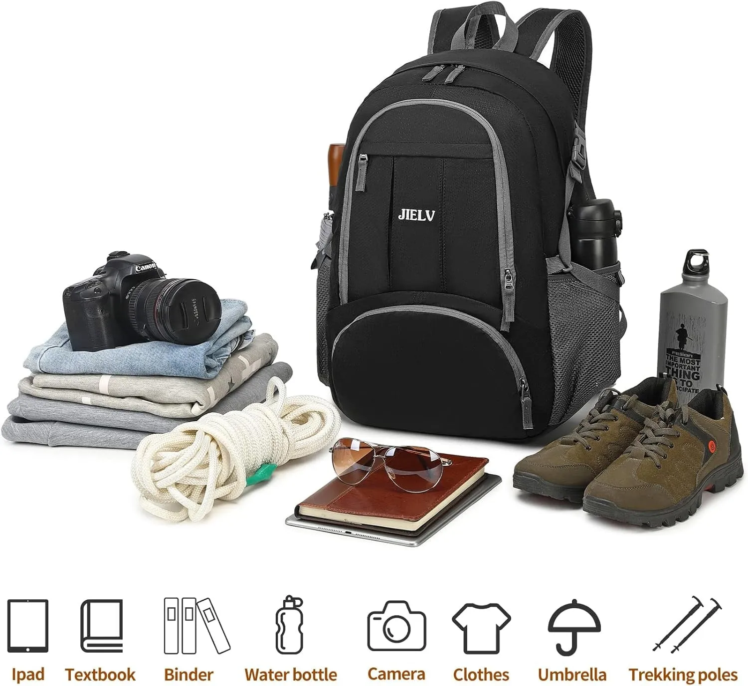 30L Lightweight Packable Backpack Small Foldable Hiking Backpack Waterproof Daypack Travel Camping Outdoor for Women Men Valentines Day Gifts(Black)