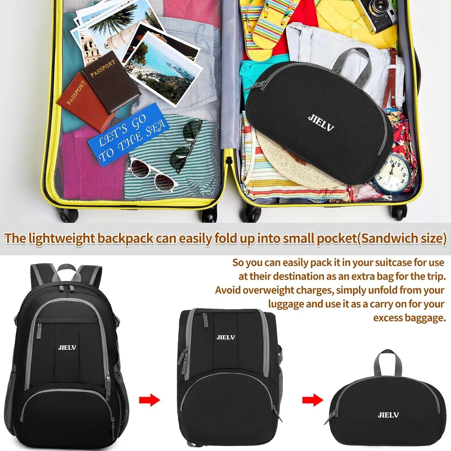 30L Lightweight Packable Backpack Small Foldable Hiking Backpack Waterproof Daypack Travel Camping Outdoor for Women Men Valentines Day Gifts(Black)