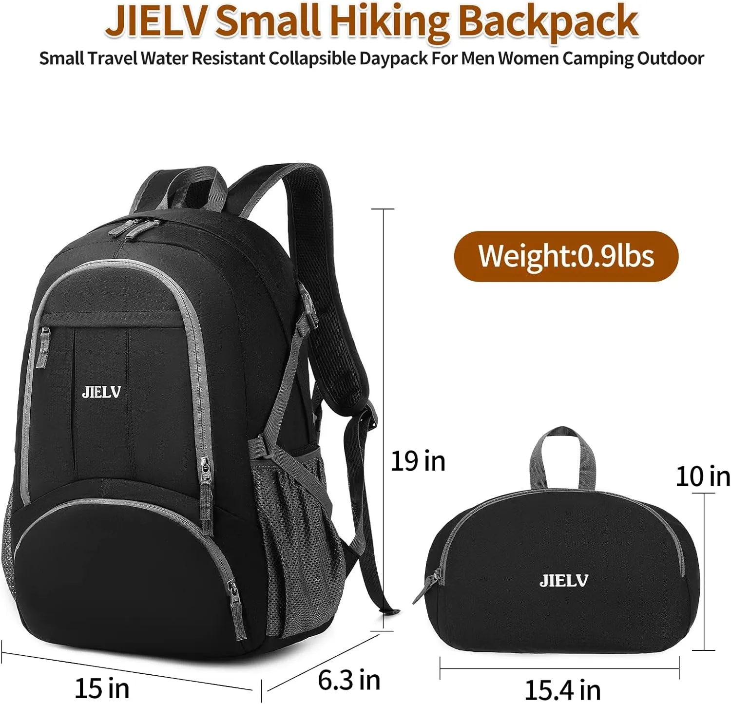 30L Lightweight Packable Backpack Small Foldable Hiking Backpack Waterproof Daypack Travel Camping Outdoor for Women Men Valentines Day Gifts(Black)