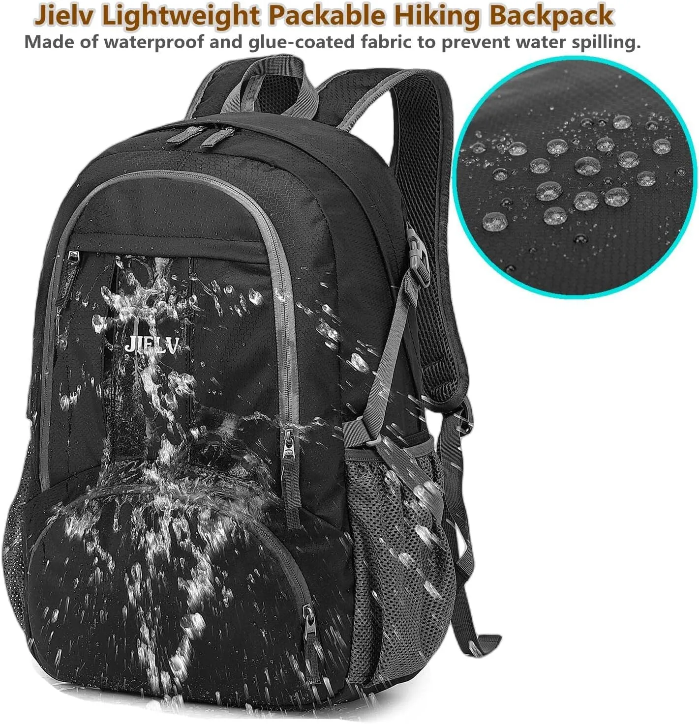 30L Lightweight Packable Backpack Small Foldable Hiking Backpack Waterproof Daypack Travel Camping Outdoor for Women Men Valentines Day Gifts(Black)