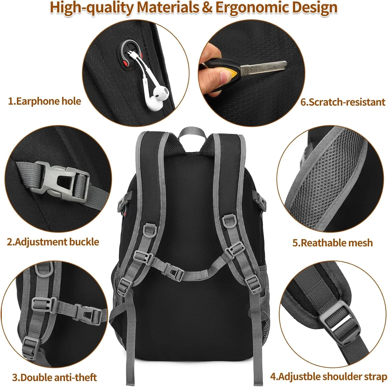 30L Lightweight Packable Backpack Small Foldable Hiking Backpack Waterproof Daypack Travel Camping Outdoor for Women Men Valentines Day Gifts(Black)