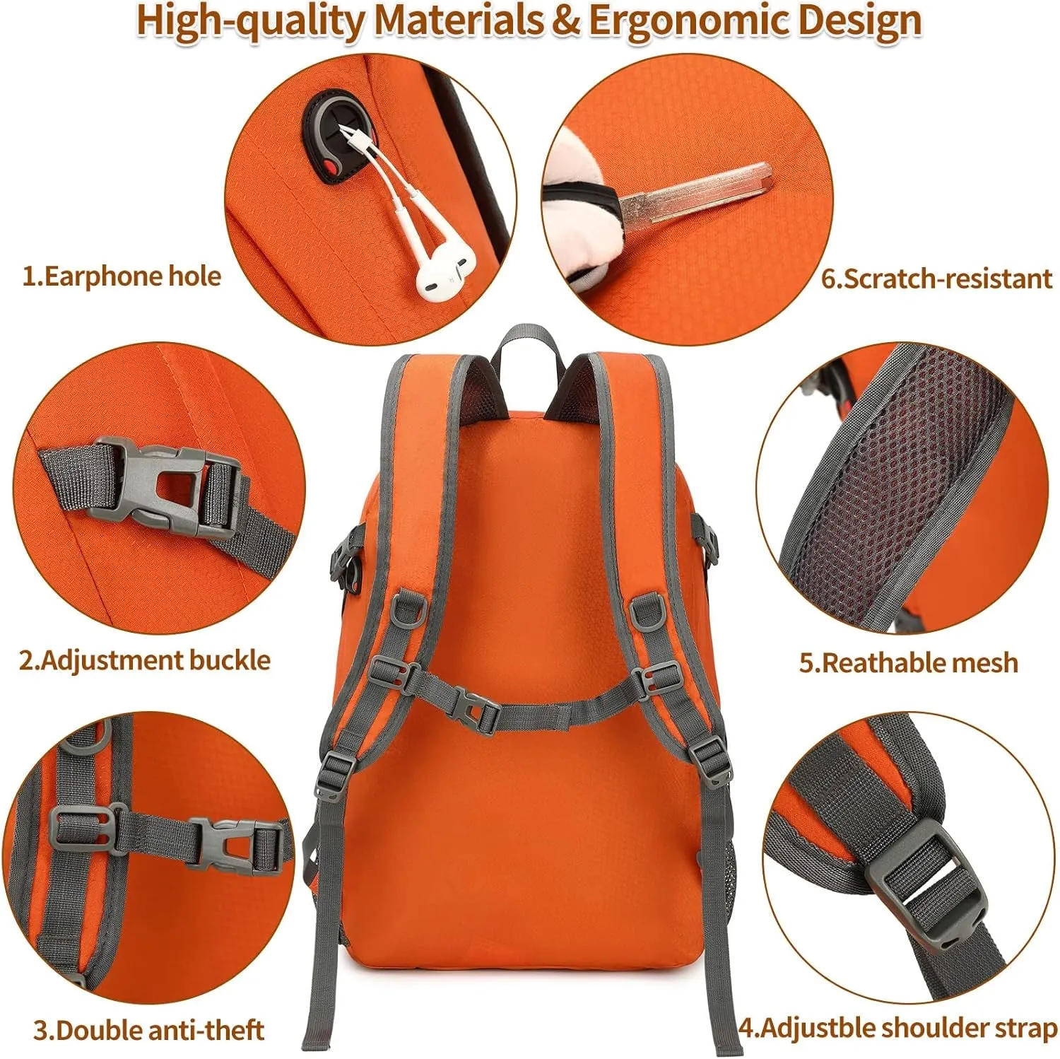 30L Lightweight Packable Backpack Small Foldable Hiking Backpack Waterproof Daypack Travel Camping Outdoor for Women Men Valentines Day Gifts(Orange)