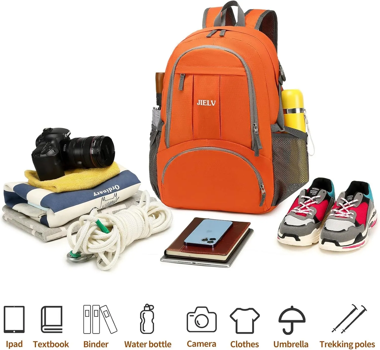 30L Lightweight Packable Backpack Small Foldable Hiking Backpack Waterproof Daypack Travel Camping Outdoor for Women Men Valentines Day Gifts(Orange)