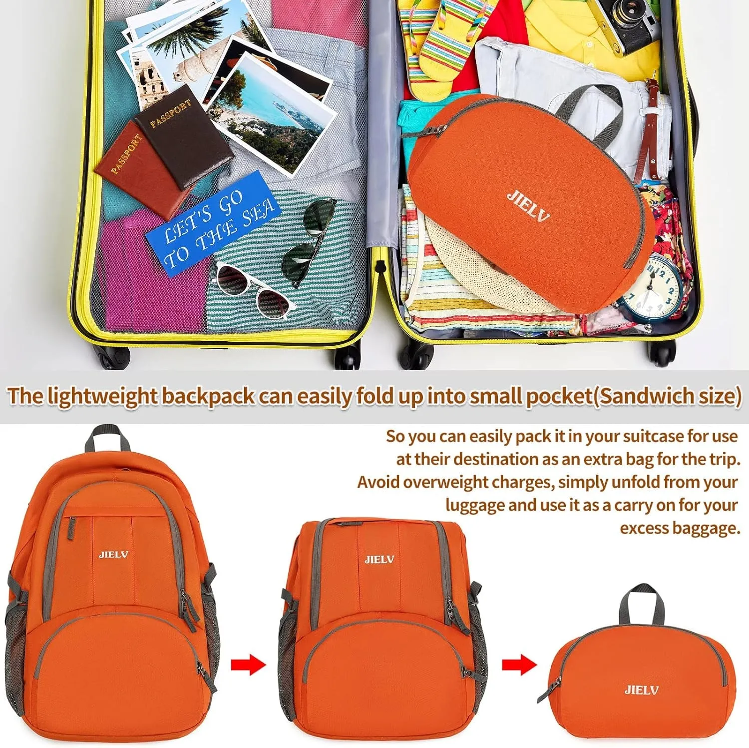 30L Lightweight Packable Backpack Small Foldable Hiking Backpack Waterproof Daypack Travel Camping Outdoor for Women Men Valentines Day Gifts(Orange)