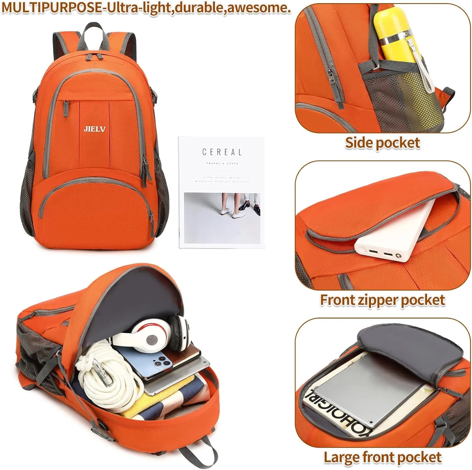 30L Lightweight Packable Backpack Small Foldable Hiking Backpack Waterproof Daypack Travel Camping Outdoor for Women Men Valentines Day Gifts(Orange)