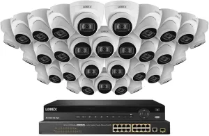 32-Channel NVR System with 4K (8MP) IP Dome Cameras with Listen-In Audio 32