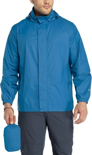 33,000ft Packable Rain Jacket Men's Lightweight Waterproof Rain Shell Jacket Raincoat with Hood for Golf Cycling Windbreaker