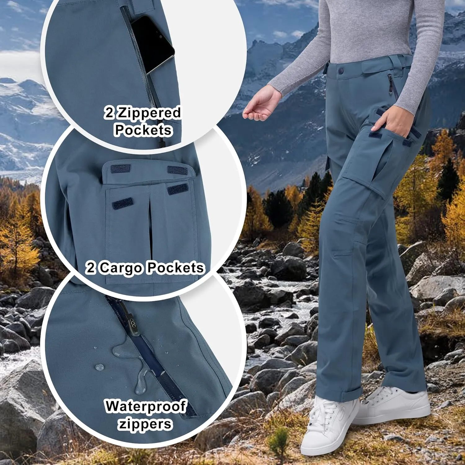 33,000ft Women's Rain Pants, Waterproof Lightweight Breathable Rain Overall Hiking Pants