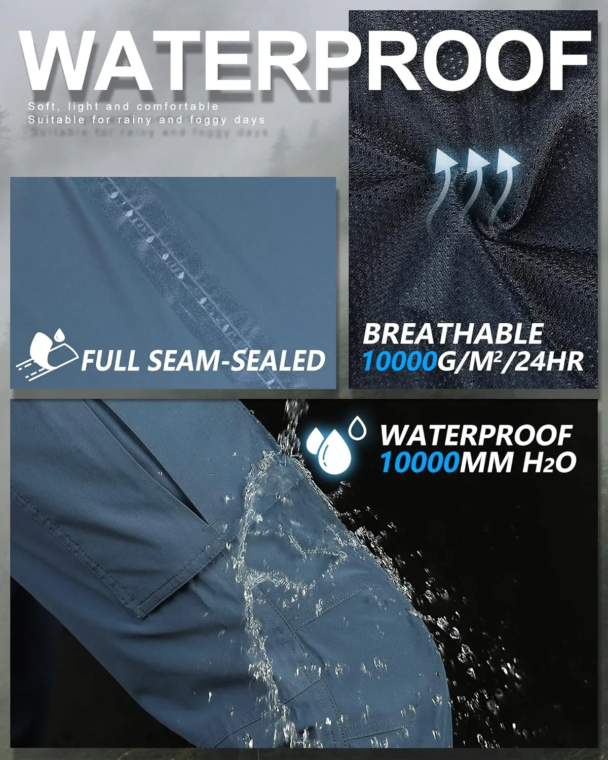 33,000ft Women's Rain Pants, Waterproof Lightweight Breathable Rain Overall Hiking Pants