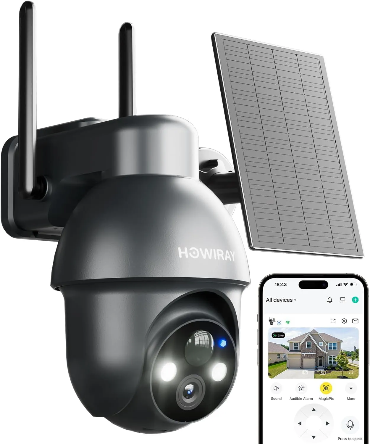 3MP Security Cameras Wireless Outdoor, Solar Camera Wireless with 360° View for Home Surveillance, WiFi Camera with Spotlights, AI Detection, Color Night Vision, Siren Alarm,IP65,Q3 Pro Grey