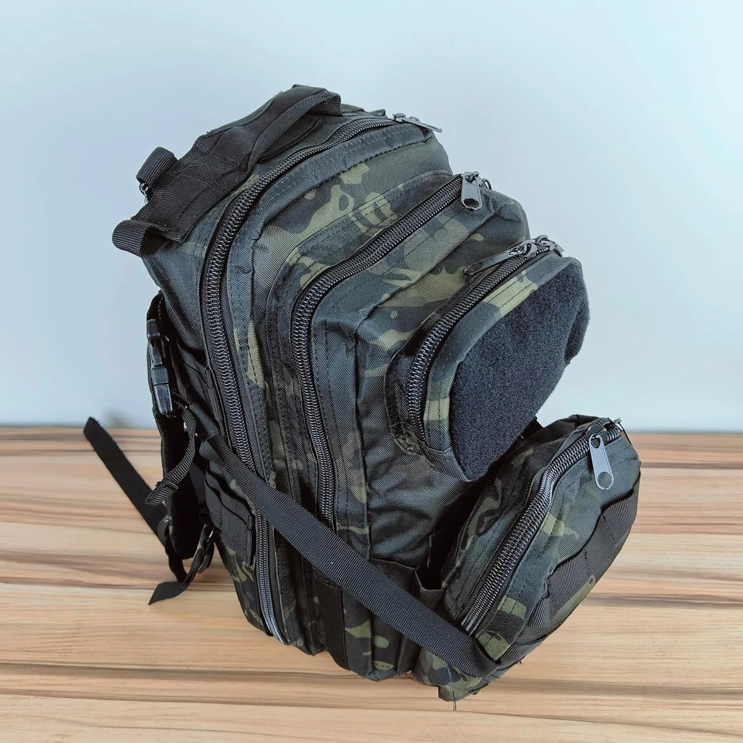 3P Tactical Backpack - 30L Capacity, Waterproof Oxford Cloth, MOLLE System - Ideal for Hiking, Rucking, and Military Use (Travel, BLACK CP), OSFA