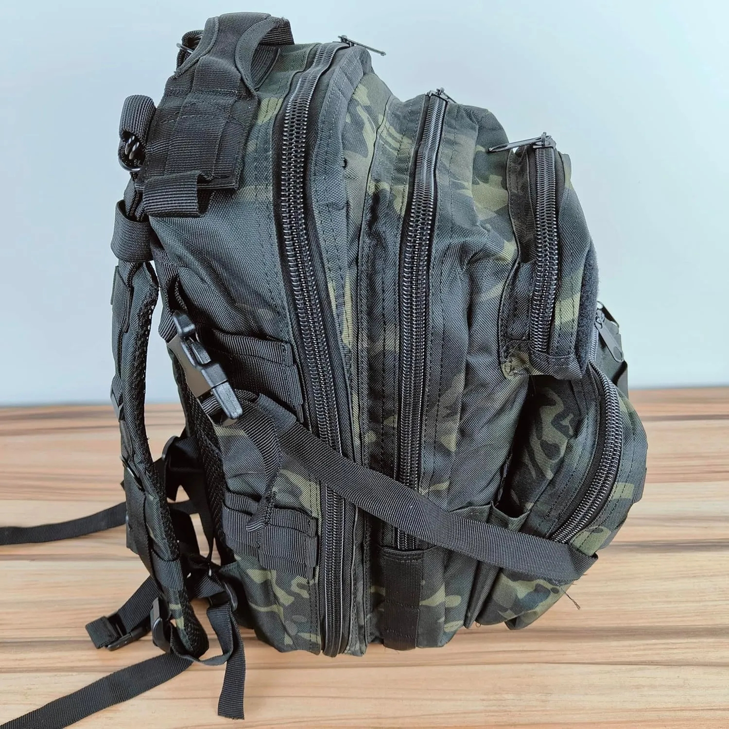 3P Tactical Backpack - 30L Capacity, Waterproof Oxford Cloth, MOLLE System - Ideal for Hiking, Rucking, and Military Use (Travel, BLACK CP), OSFA