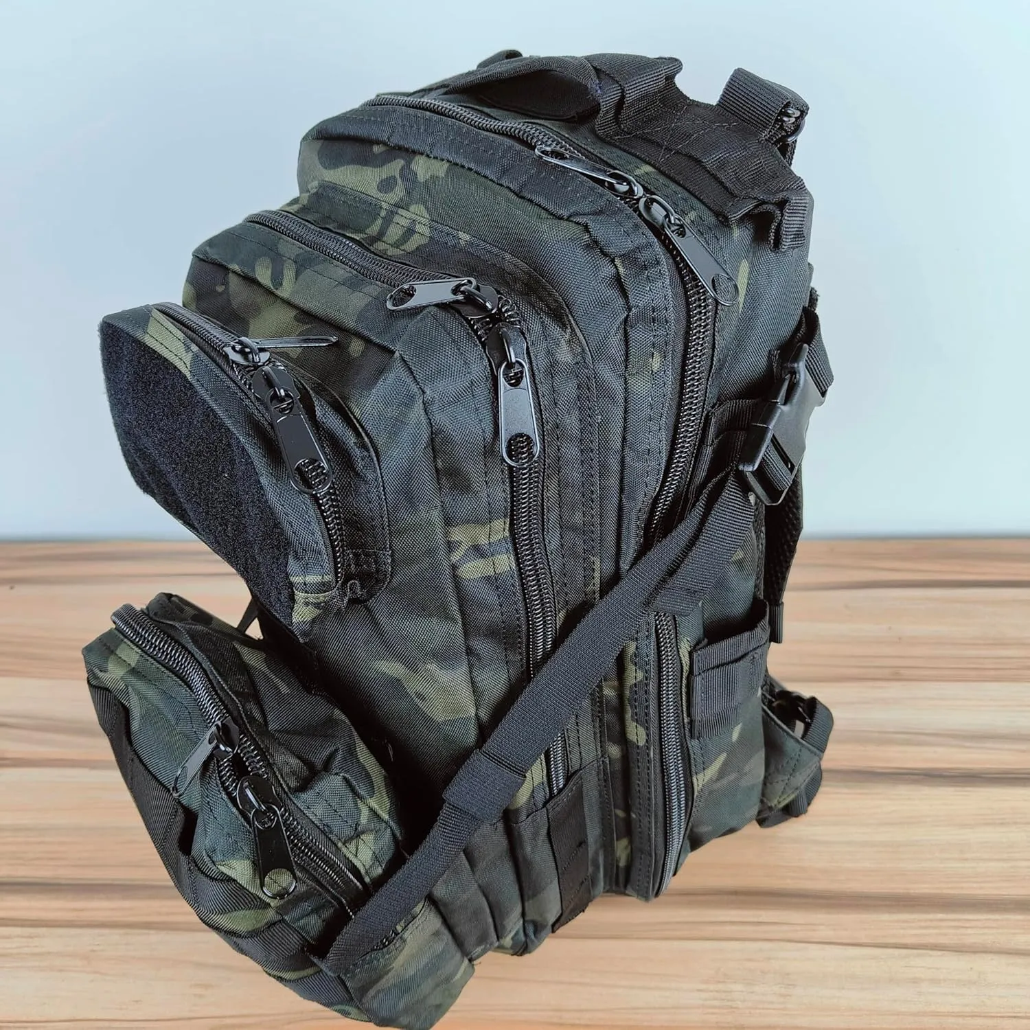 3P Tactical Backpack - 30L Capacity, Waterproof Oxford Cloth, MOLLE System - Ideal for Hiking, Rucking, and Military Use (Travel, BLACK CP), OSFA