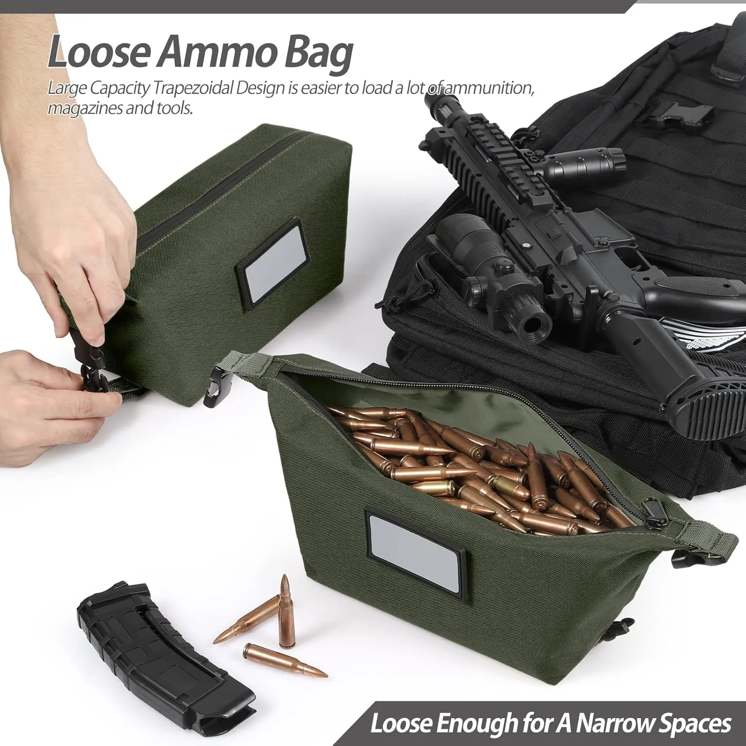 4-Pack Tactical Ammo Bag, CITYCHASE Ammo Pouch with Adjustable Handle Bunkle & Rubber ID Patches, Loose Molle Pouches Ammo Case for Rifle Pistol Range Bag
