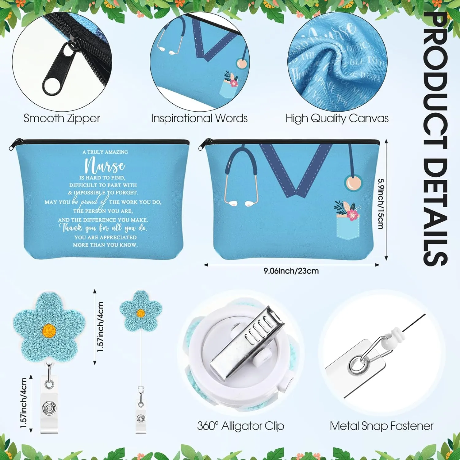 4 Pcs Nurse Tote Bags Rn 16oz Glasse with Bamboo Lids Makeup Bag Badge Reel Appreciation Gift for Nurse