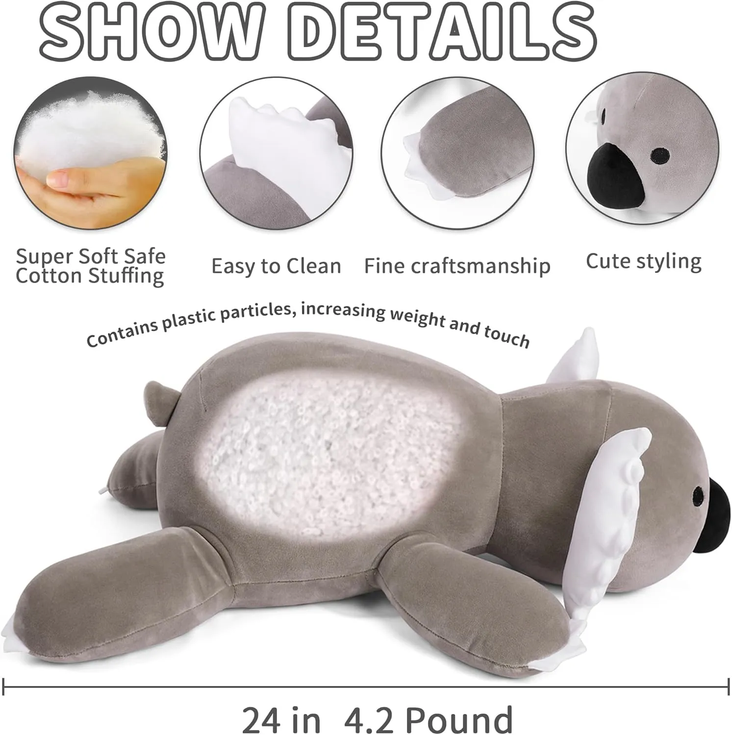 4.2lbs Weighted Koala Stuffed Animals, 24" Cuddle Koala Stuffed Animal Pillow, Big Weighted Stuffed Animals for Anxiety Gifts for Kids & Adults