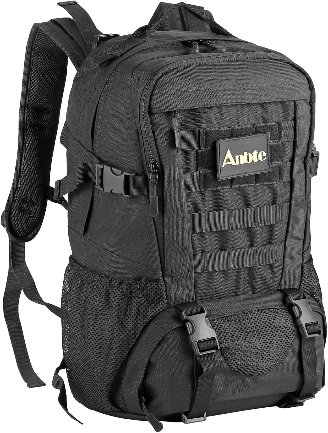 45L Waterproof Lightweight Tactical Backpack, MOLLE System, Comfortable Design for Camping, Hiking, Cycling & Travel, Durable Outdoor Day Pack for Men & Women (Black)