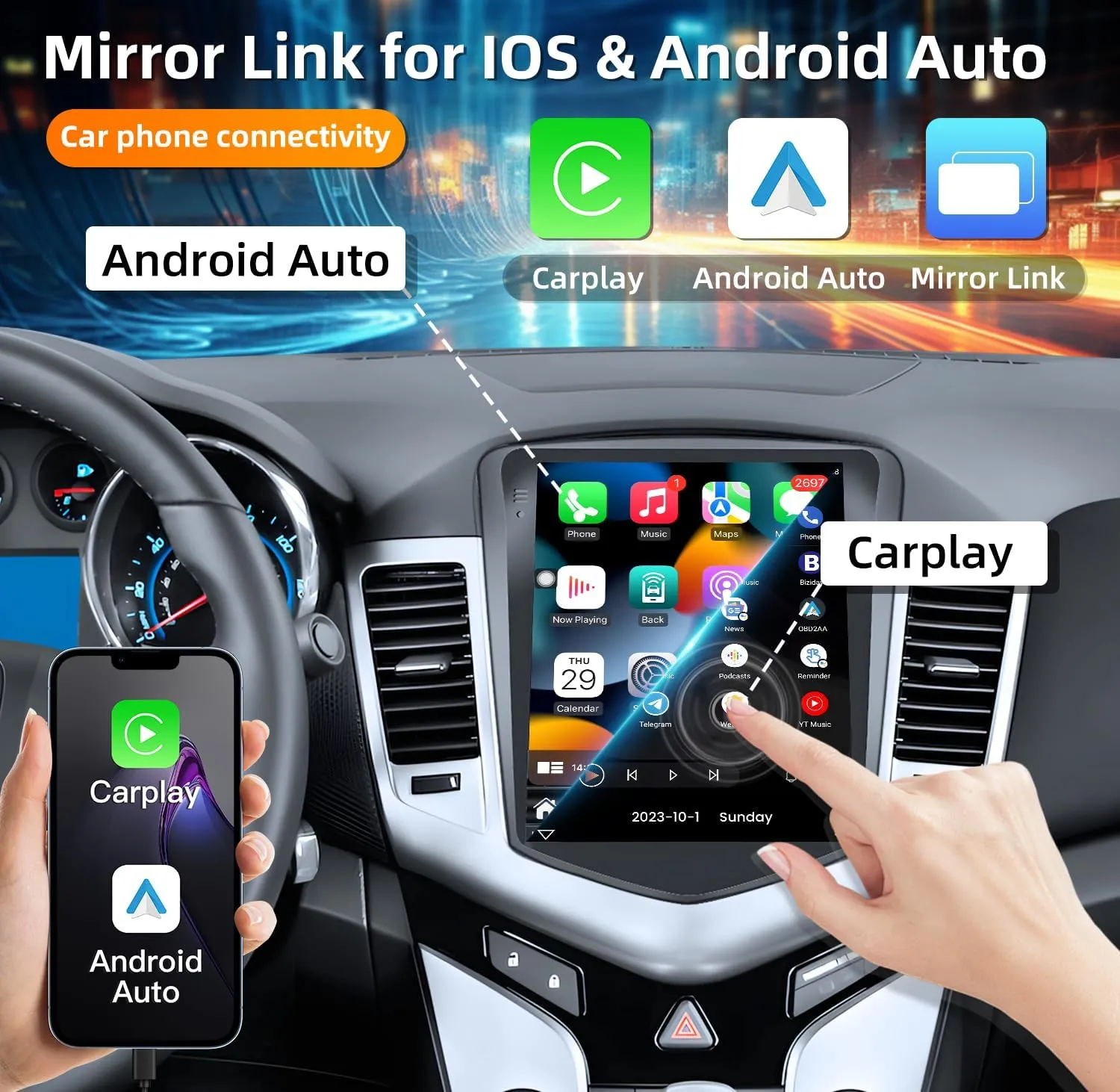 4Core   64GB Android 13 Upgrade Car Radio for Chevrolet Chevy Cruze 2009-2015: 10.4 Inch 1024 * 768 HD IPS Tesla Style Touchscreen Stereo Wireless Carplay Andriod Auto Backup Camera GPS 5G WiFi FM