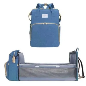 4In1 Multi-Purpose Baby Diapers Bag (Waterproof) With Portable Bed Blue